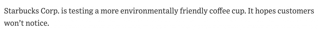 Starbucks Tests a Greener Cup - The Wall Street Journal